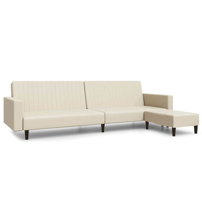 Canapea extensibilă 2 locuri şi taburet, crem, piele ecologică WALTI