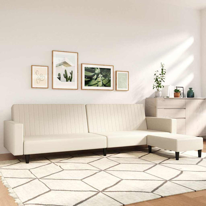 Canapea extensibilă 2 locuri şi taburet, crem, piele ecologică WALTI