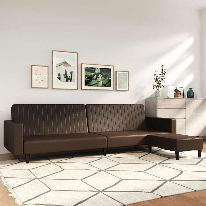 Canapea extensibilă 2 locuri şi taburet, maro, piele ecologică WALTI