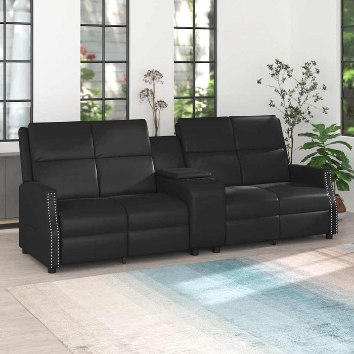 Fotoliu rabatabil cu 4 locuri, suport pahar, negru, piele eco WALTI