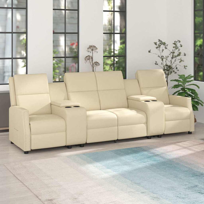 Fotoliu rabatabil cu 4 locuri, suport pahar, crem, piele eco WALTI