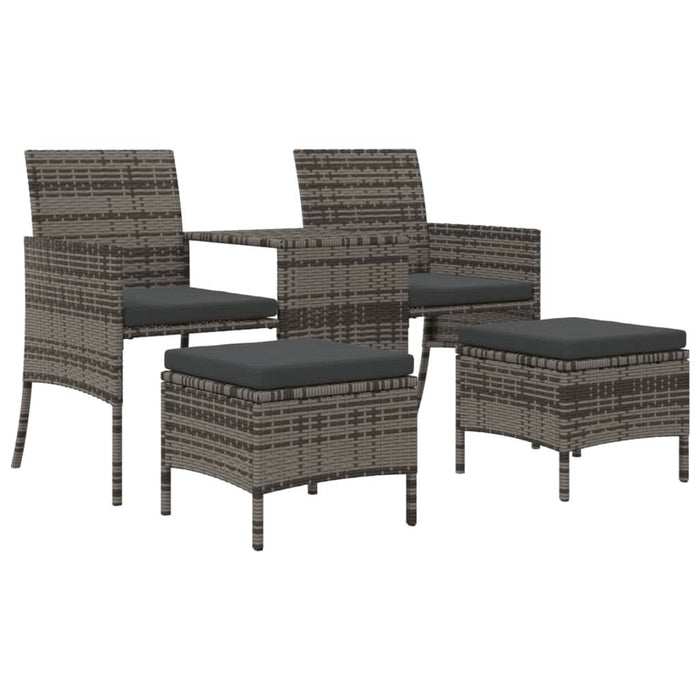 Canapea de grădină cu 2 locuri cu masă și scaune gri poliratan - WALTI WALTI