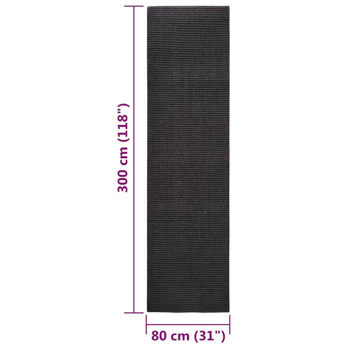 Covor din sisal natural, negru, 80x300 cm WALTI