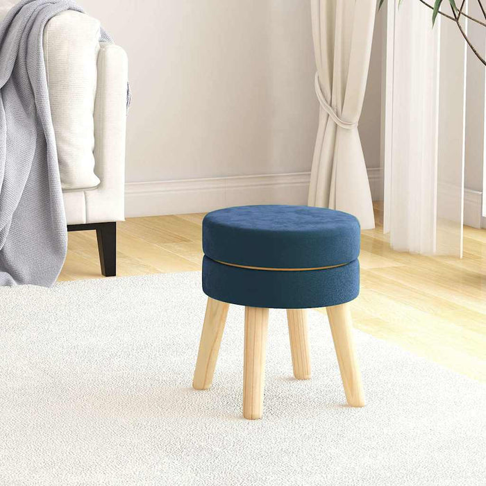 Taburet rotund, albastru, catifea WALTI