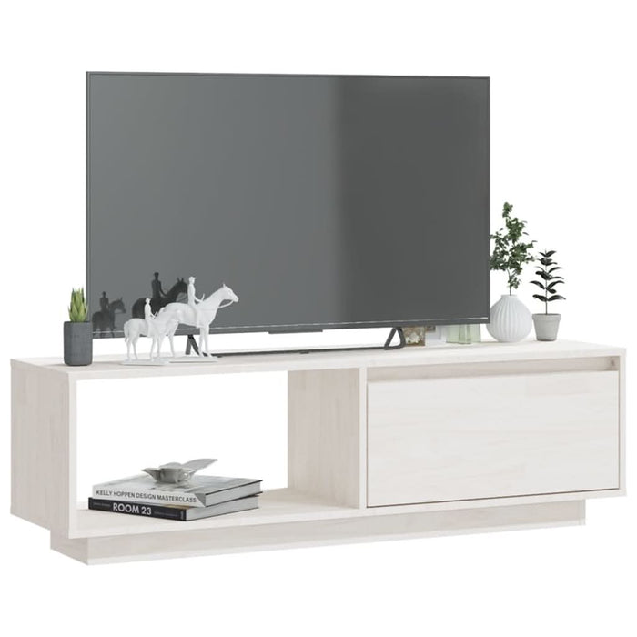 Comodă TV, alb, 110x30x33,5 cm, lemn masiv de pin - WALTI WALTI