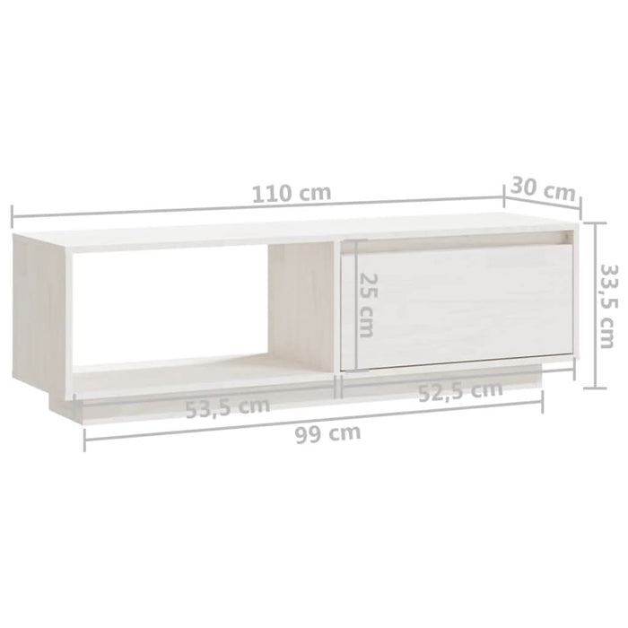 Comodă TV, alb, 110x30x33,5 cm, lemn masiv de pin - WALTI WALTI