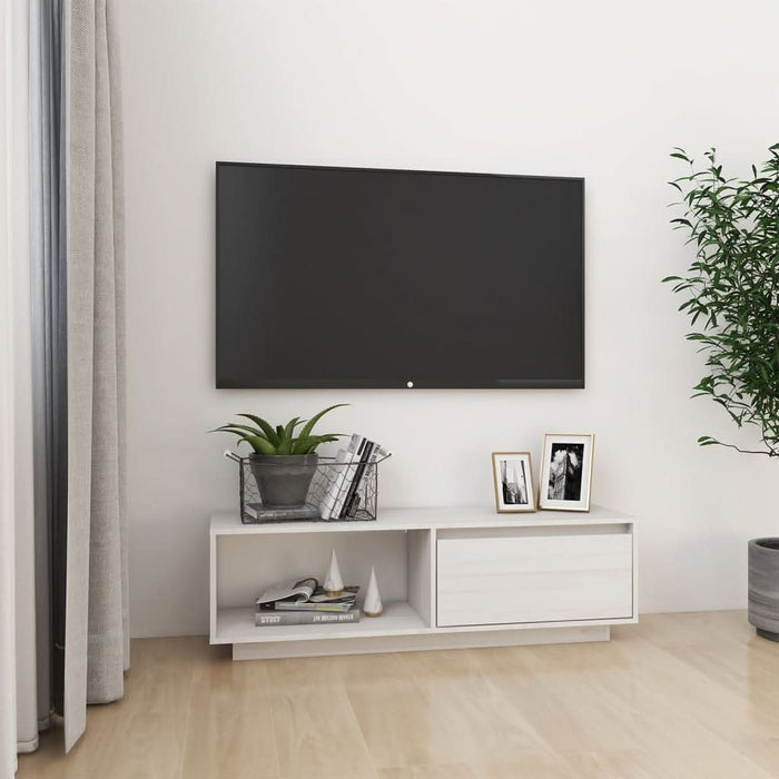 Comodă TV, alb, 110x30x33,5 cm, lemn masiv de pin - WALTI WALTI