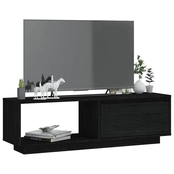 Comodă TV, negru, 110x30x33,5 cm, lemn masiv de pin WALTI