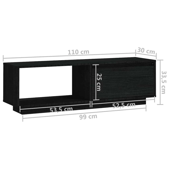 Comodă TV, negru, 110x30x33,5 cm, lemn masiv de pin WALTI