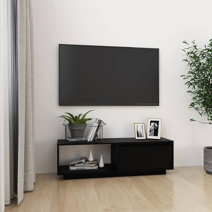 Comodă TV, negru, 110x30x33,5 cm, lemn masiv de pin WALTI