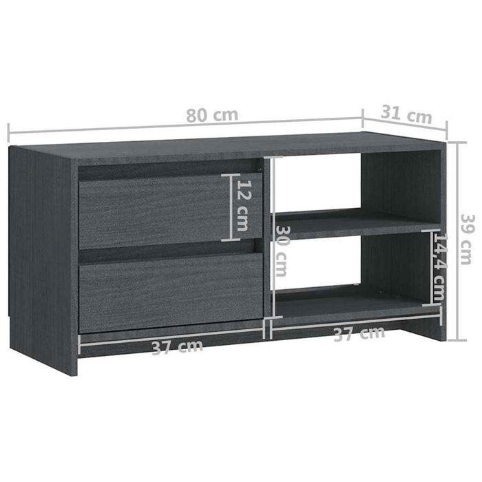 Comodă TV, gri, 80x31x39 cm, lemn masiv de pin WALTI