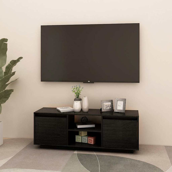 Comodă TV, negru, 110x30x40 cm, lemn masiv de pin WALTI