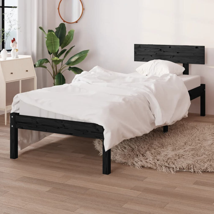 Cadru de pat single, negru, 90x190 cm, lemn masiv de pin WALTI