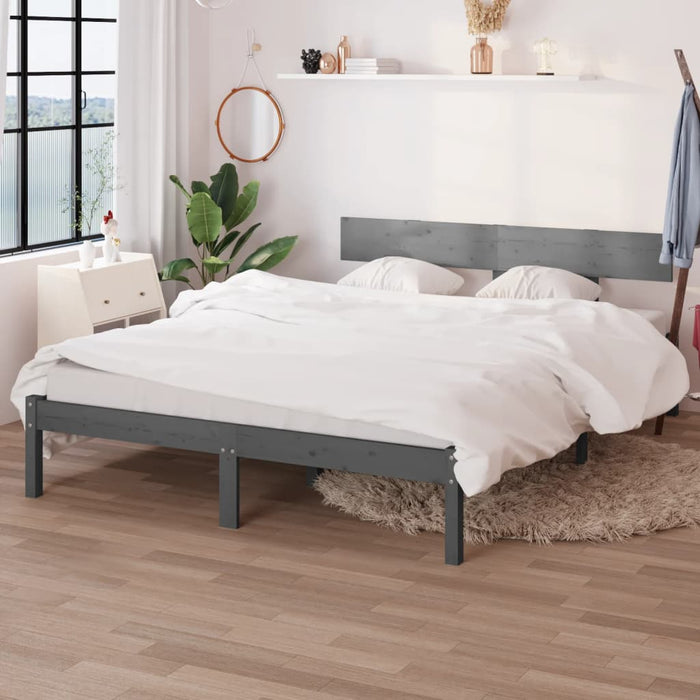 Cadru de pat mic dublu, gri, 120x190 cm, lemn masiv WALTI