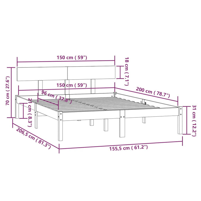 Cadru de pat King Size, gri, 150x200 cm, lemn masiv de pin - WALTI WALTI