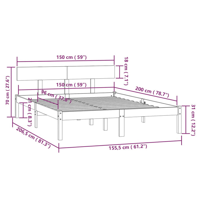 Cadru de pat King Size, negru, 150x200 cm, lemn masiv de pin WALTI
