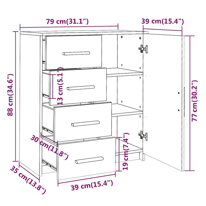 Dulap, stejar sonoma gri, 79x35x88 cm, lemn prelucrat WALTI