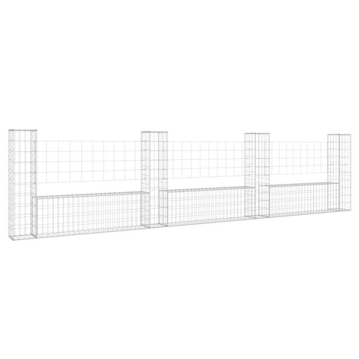 Coș gabion în formă de U cu 4 stâlpi, 380x20x100 cm, fier - WALTI WALTI