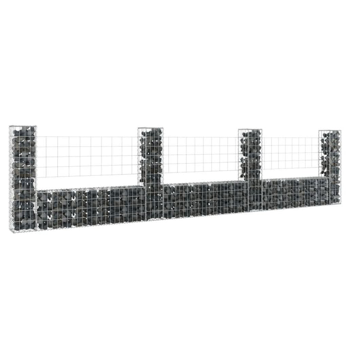 Coș gabion în formă de U cu 4 stâlpi, 380x20x100 cm, fier - WALTI WALTI