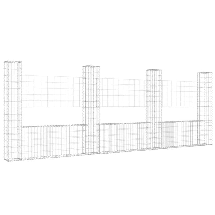 Coș gabion în formă de U cu 4 stâlpi, 380x20x150 cm, fier - WALTI WALTI