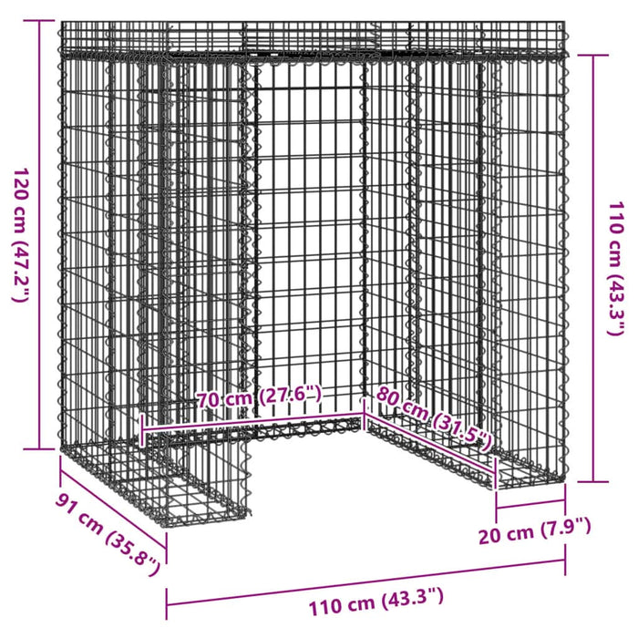 Perete gabion pentru pubela gunoi 110x91x120 cm fier galvanizat - WALTI WALTI