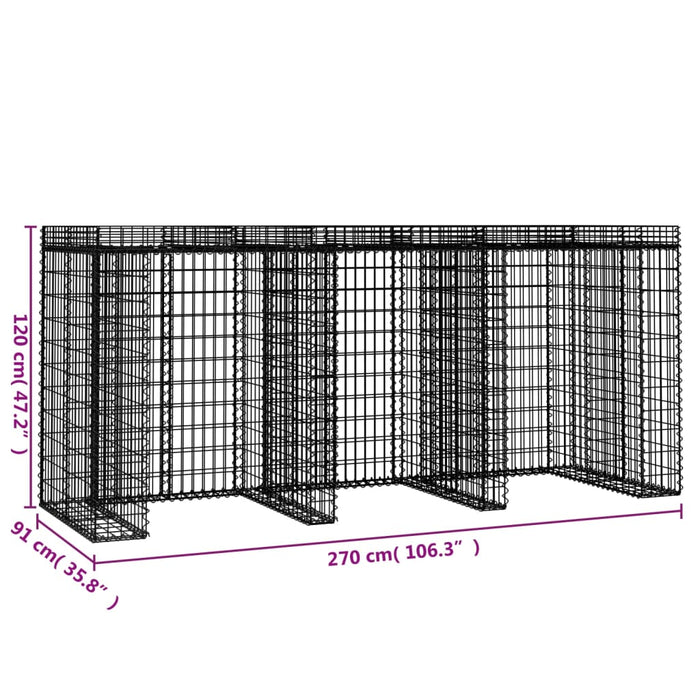 Perete gabion pentru pubela gunoi 270x91x120 cm fier galvanizat - WALTI WALTI