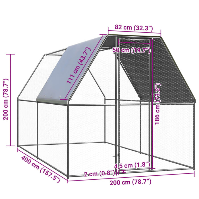Coteț de exterior pentru păsări, 2x4x2 m, oțel zincat - WALTI WALTI