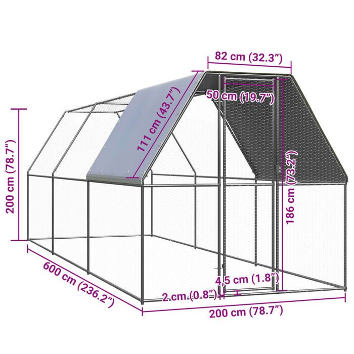 Coteț de exterior pentru păsări, 2x6x2 m, oțel zincat - WALTI WALTI