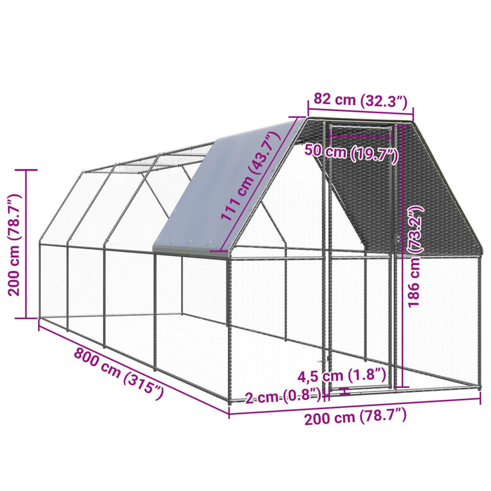 Coteț de exterior pentru păsări, 2x8x2 m, oțel zincat - WALTI WALTI