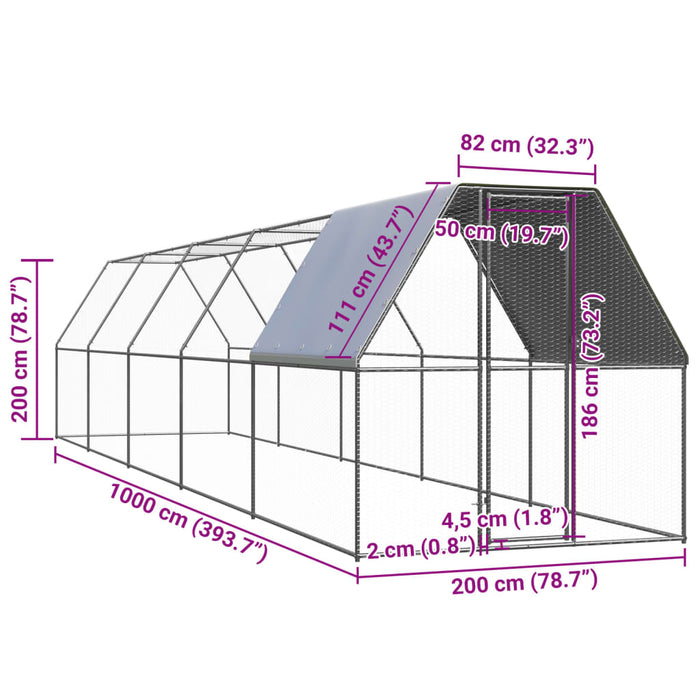 Coteț de exterior pentru păsări, 2x10x2 m, oțel zincat - WALTI WALTI