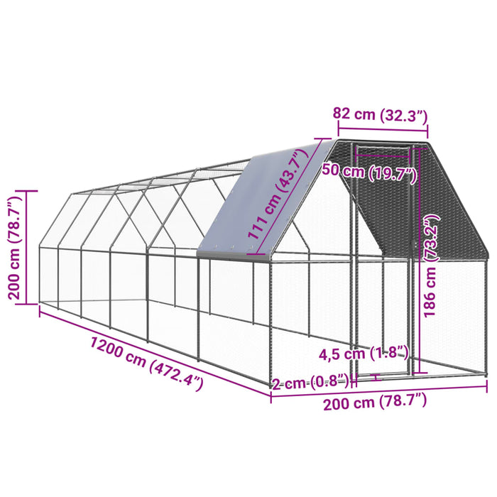 Coteț de exterior pentru păsări, 2x12x2 m, oțel zincat - WALTI WALTI