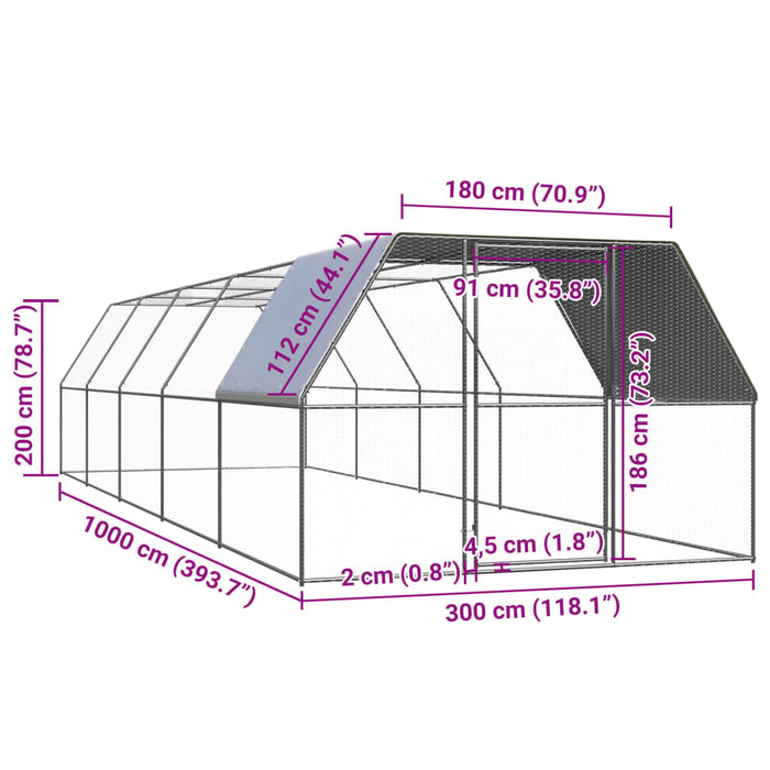 Coteț de păsări pentru exterior, 3x10x2 m, oțel zincat - WALTI WALTI