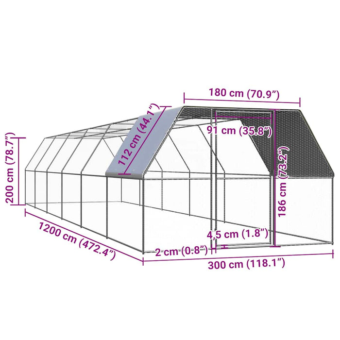 Coteț de păsări pentru exterior, 3x12x2 m, oțel zincat - WALTI WALTI