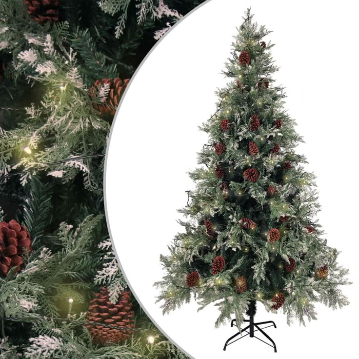 Brad Crăciun pre-iluminat conuri de pin verde/alb 195 cm PVC/PE - WALTI WALTI