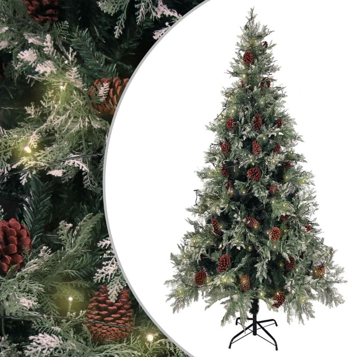 Brad Crăciun pre-iluminat conuri de pin verde/alb 225 cm PVC/PE - WALTI WALTI