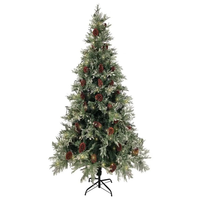 Brad Crăciun pre-iluminat conuri de pin verde/alb 225 cm PVC/PE - WALTI WALTI