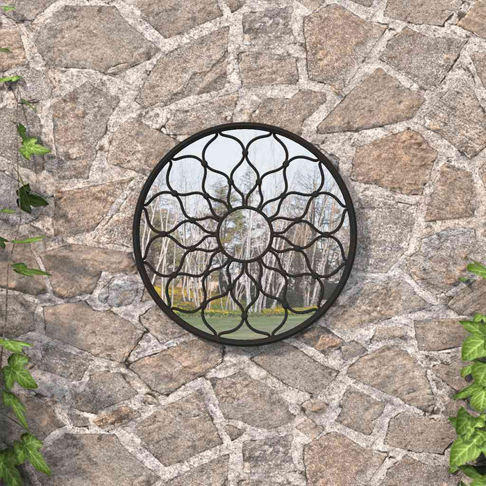 Oglindă de grădină rotundă, negru, 60x3 cm, fier, uz exterior - WALTI WALTI