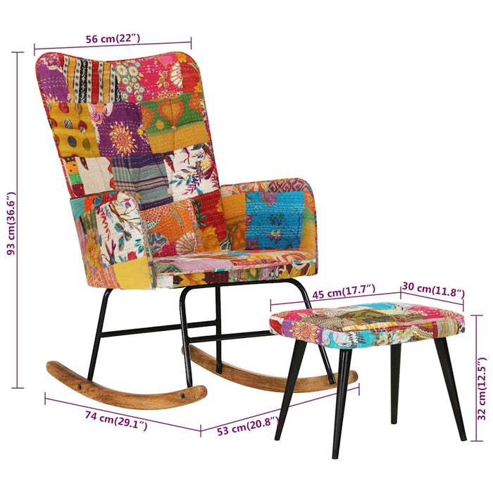 Fotoliu balansoar cu taburet, model mozaic, multicolor, pânză WALTI