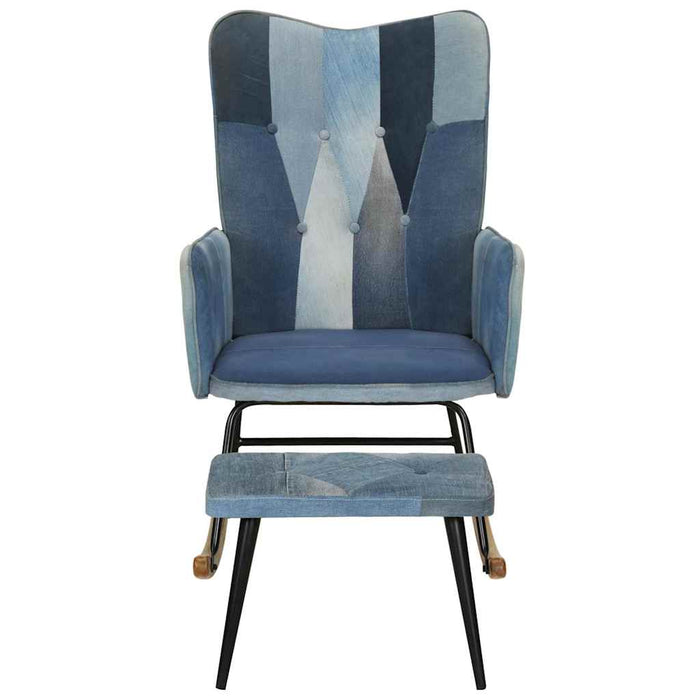Scaun balansoar cu taburet, model mozaic, albastru denim, pânză WALTI
