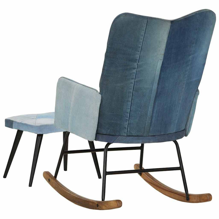 Scaun balansoar cu taburet, model mozaic, albastru denim, pânză WALTI