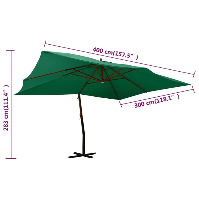 Umbrelă în consolă de grădină, stâlp lemn, verde, 400x300 cm - WALTI WALTI