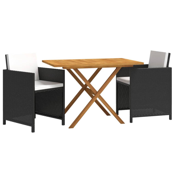 Set mobilier de grădină cu perne, 3 piese, negru, poliratan WALTI