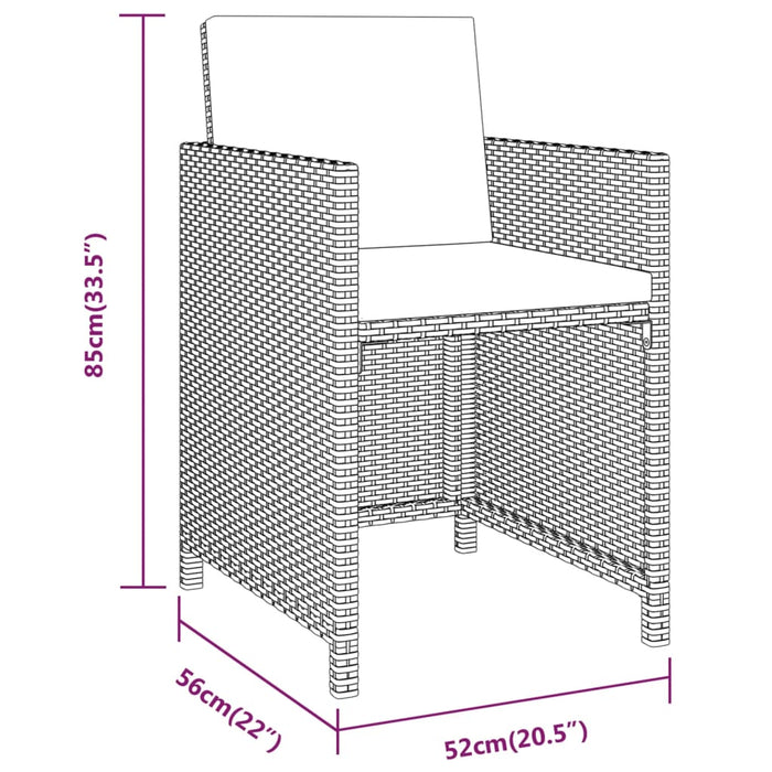 Set mobilier de grădină cu perne, 3 piese, negru, poliratan WALTI