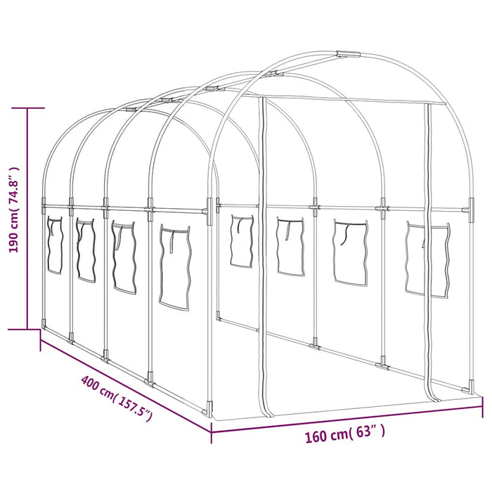 Seră transparentă 160x400x190 cm PVC/oțel vopsit electrostatic - WALTI WALTI