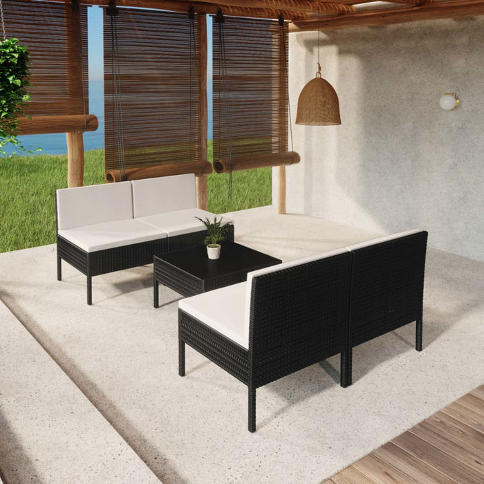 Set mobilier de grădină cu perne, 5 piese, negru, poliratan - WALTI WALTI