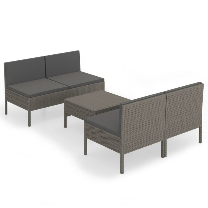 Set mobilier de grădină cu perne, 5 piese, gri, poliratan WALTI