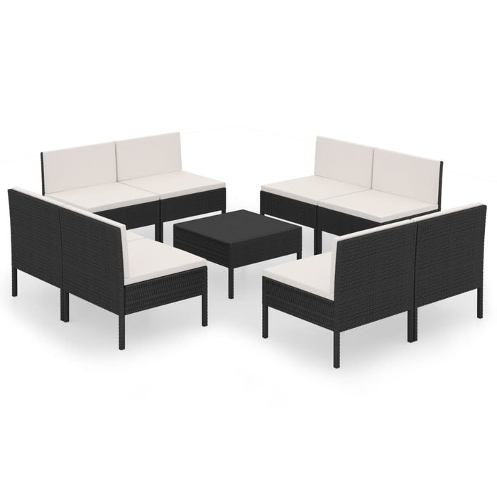 Set mobilier de grădină cu perne, 9 piese, negru, poliratan - WALTI WALTI