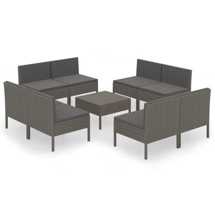 Set mobilier de grădină cu perne, 9 piese, gri, poliratan - WALTI WALTI