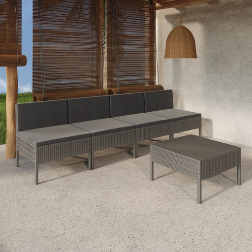 Set mobilier de grădină cu perne, 5 piese, gri, poliratan - WALTI WALTI