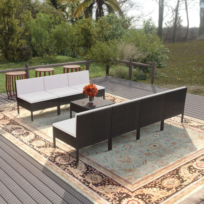 Set mobilier de grădină cu perne, 8 piese, negru, poliratan - WALTI WALTI